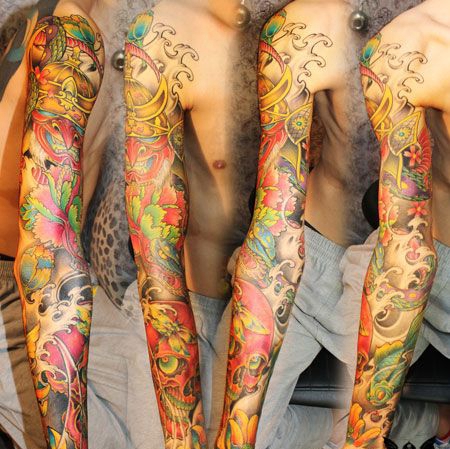 花臂鬼武士骷髅纹身图案