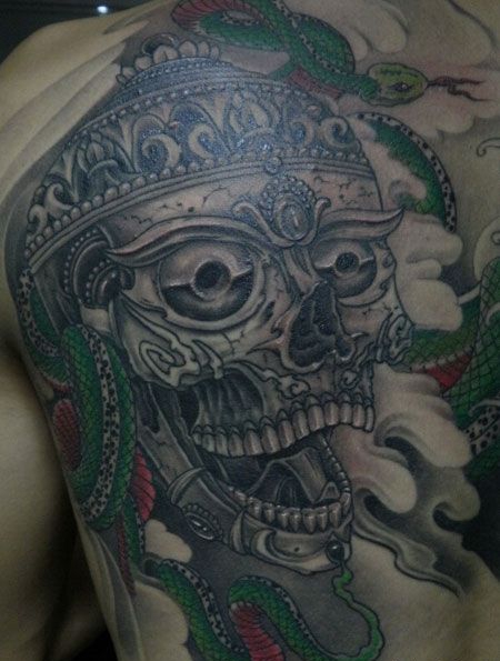 肩部传统嘎巴拉纹身图案