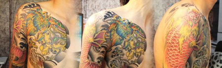 半甲红色鳌鱼纹身图案