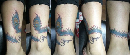 脚踝凤凰羽毛纹身图案