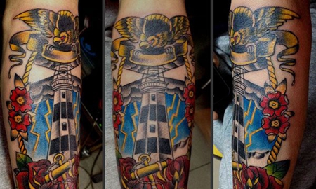 小腿欧美灯塔纹身图案