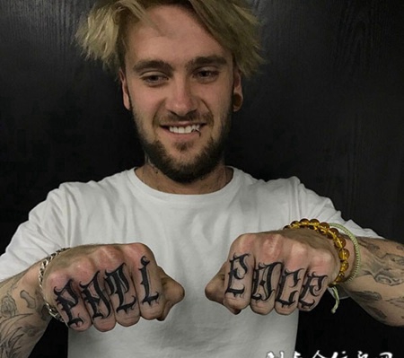 个性文字，手指奇卡诺花体字纹身图案