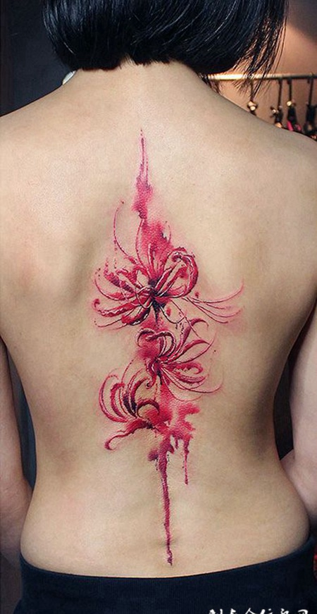 彼岸传花香，后背彼岸花彩绘纹身