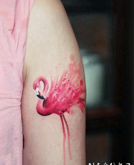 艳丽小精灵，手臂好看的火烈鸟纹身图案