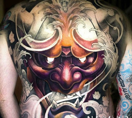 心生怨恨，满背霸气般若彩绘纹身