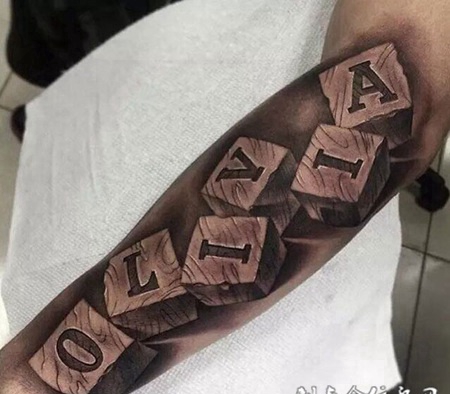 字母的力量，手臂d风格字母纹身
