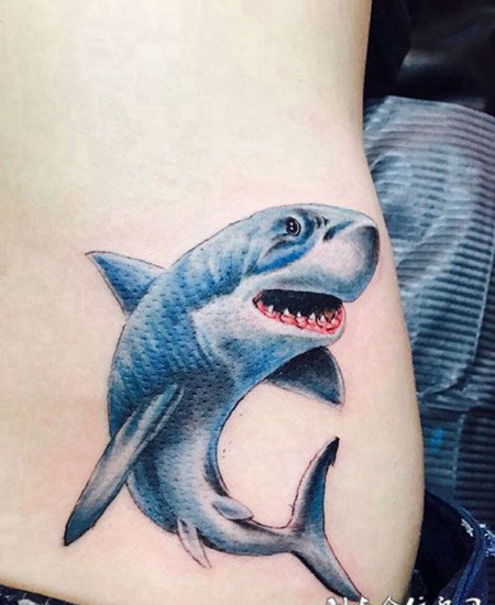 腹部彩绘鲨鱼纹身图案