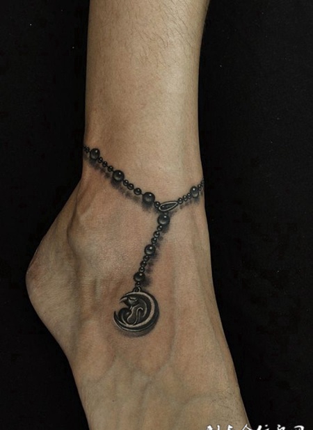女神爱珠帘，脚踝d珍珠脚链纹身
