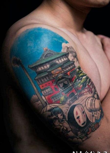 千与千寻，手臂彩绘卡通纹身图案