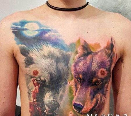 狼族信仰，胸部苍狼彩绘纹身