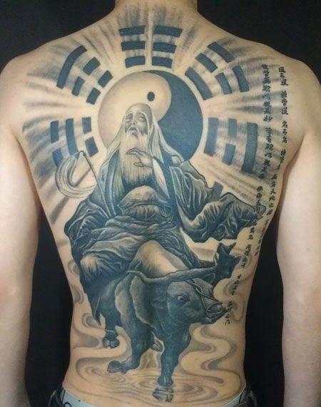 满背老子八卦纹身图案