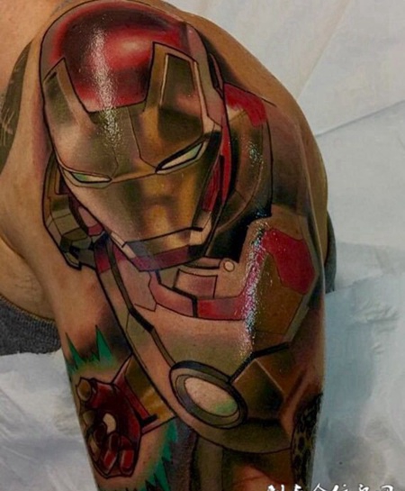 铜头铁臂，手臂钢铁侠彩绘纹身