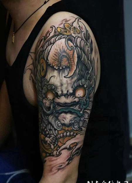 纳福招财，大臂貔貅彩绘纹身