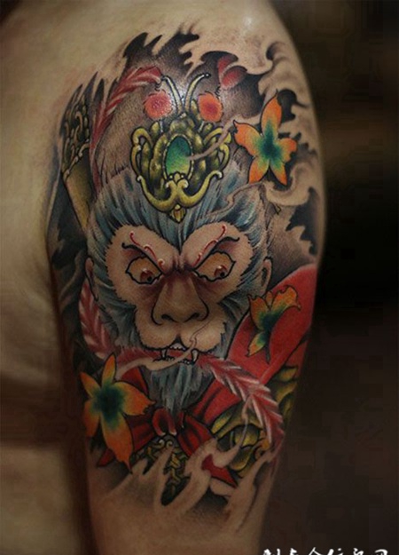 花果山美猴王，彩绘斗战胜佛纹身图案