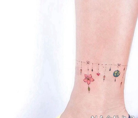 可爱的小情趣，脚踝小清新脚链纹身