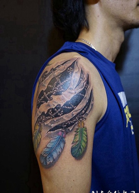 编织梦想，手臂d撕皮捕梦网纹身