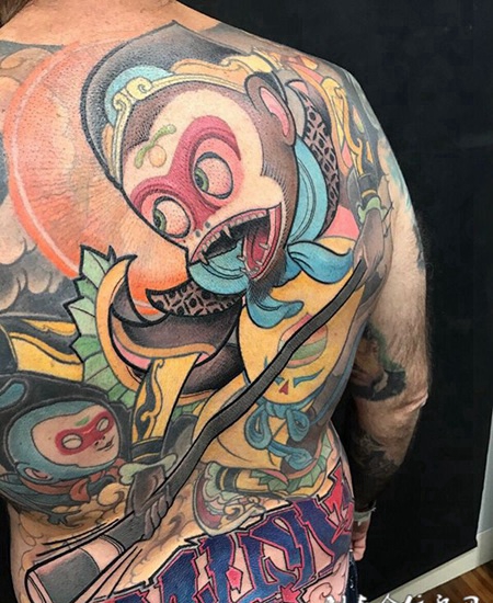 美猴之王，满背齐天大圣卡通彩绘纹身