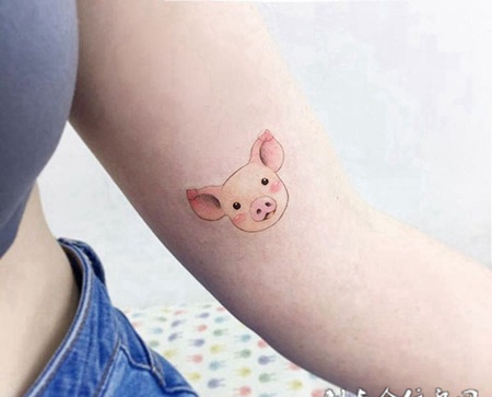 呆萌可爱，手臂小猪卡通纹身图案