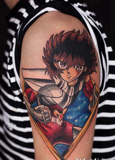 守护雅典娜，手臂圣斗士星矢卡通纹身