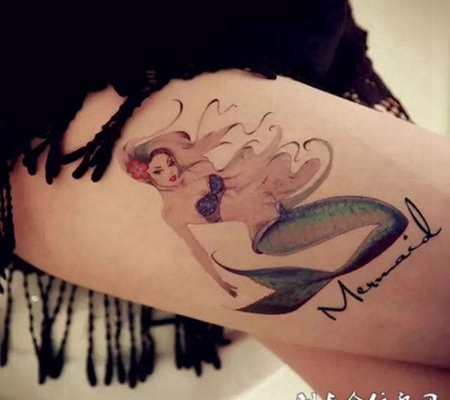 人鱼之歌，大腿美人鱼彩绘纹身
