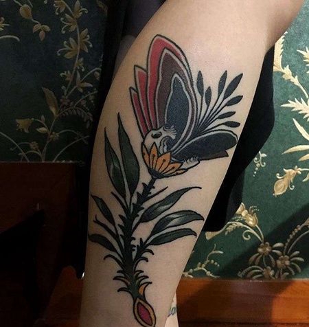 小腿外侧old school 骷髅与植物