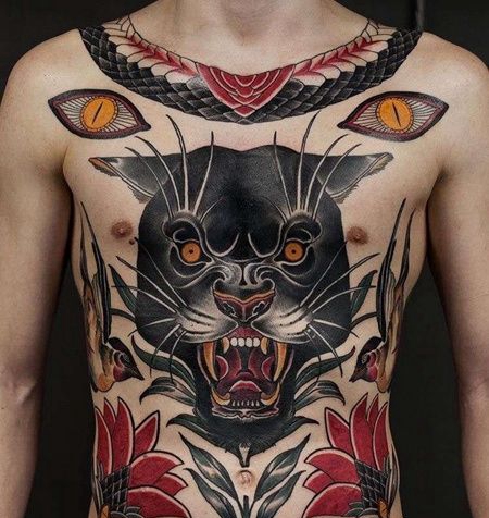 胸前old school狗与花