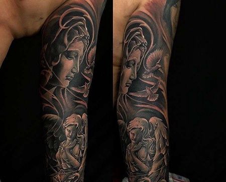 手臂包围写实人像与鸽子