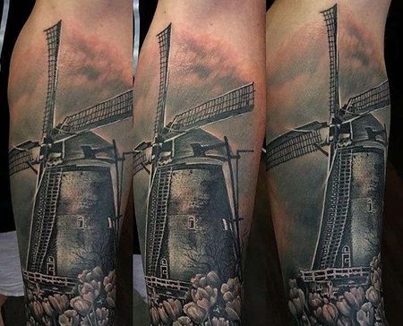 小腿包围写实黑灰风车