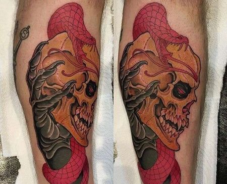 小腿外侧new school骷髅与蛇