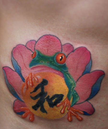 青蛙与荷花纹身图案