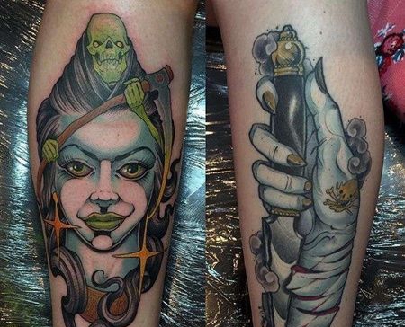 小腿包围new school女人 手与匕首