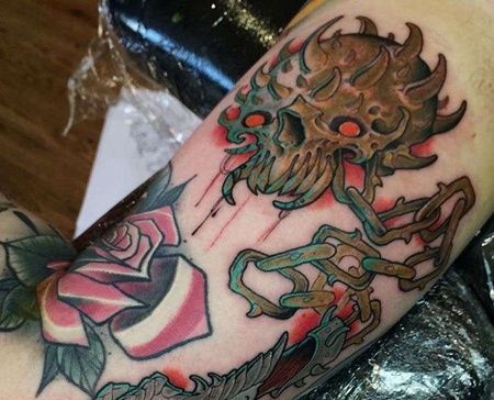 小臂内侧new school 骷髅