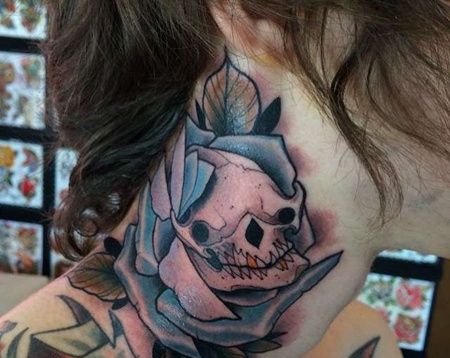 颈部new school 花与骷髅