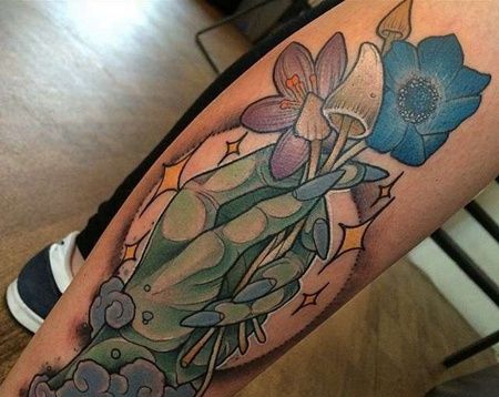 小腿外侧new school手与花