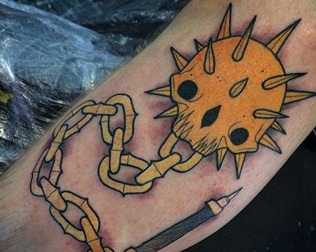 小臂内侧new school 骷髅流星锤