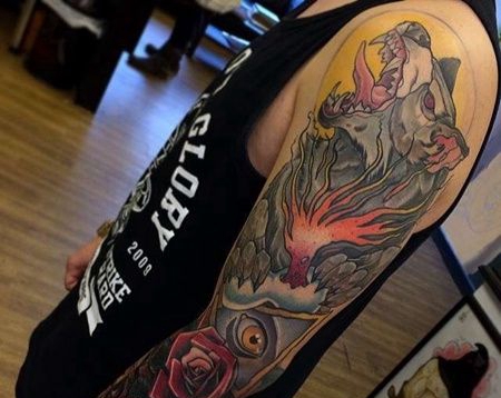 手臂包臂new school 狼 眼睛 花