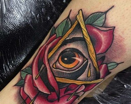 小臂内侧new school眼睛 花朵