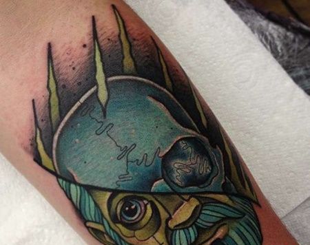 小臂内侧new school人像 骷髅