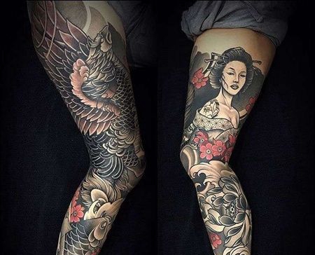 腿部包围日式传统人像与鲤鱼