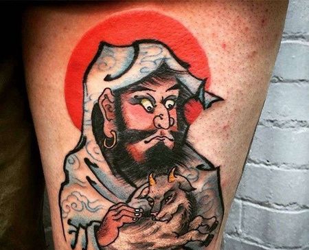 大腿外侧日式传统人物与羊