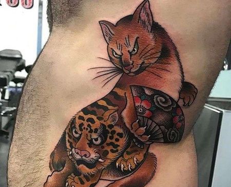 腹侧部日式传统猫和虎