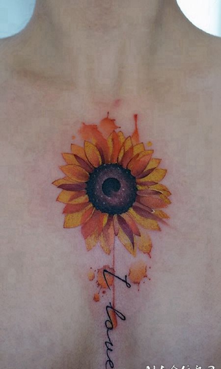 盛开了一季的阳光，胸前向日葵刺青