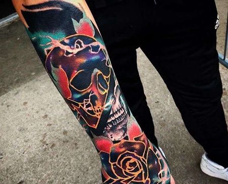 手部包臂new school骷髅与花朵