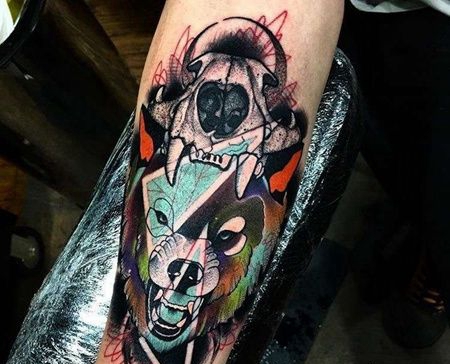 小臂内侧new school狼与羊头