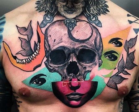 胸部new school骷髅与人像