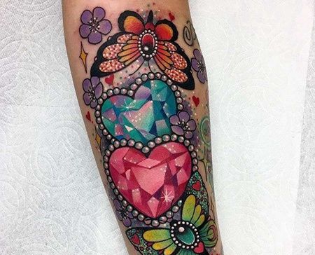 手臂内侧new school钻石与蝴蝶