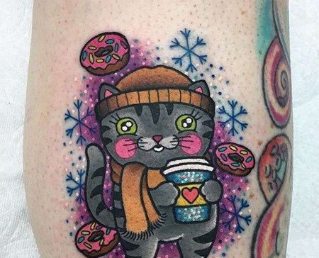 小腿外侧new school卡通猫