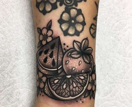 手腕黑灰西瓜、草莓、橙子