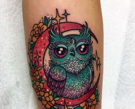 小臂内侧new school猫头鹰