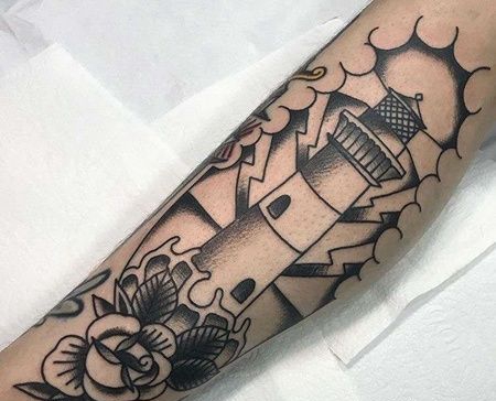 小腿后侧old school灯塔与花